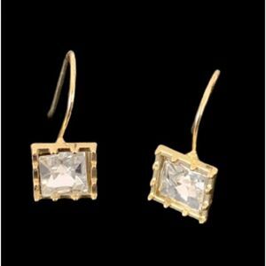 Dazzling Princess Cut Simulated Diamond & Gold Dangle Drop Lab Created Earrings
